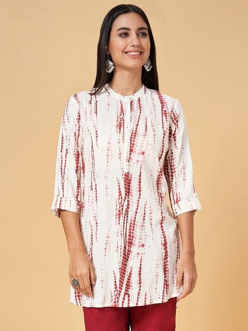 rangmanch by pantaloons white & rust tie & dye tunic