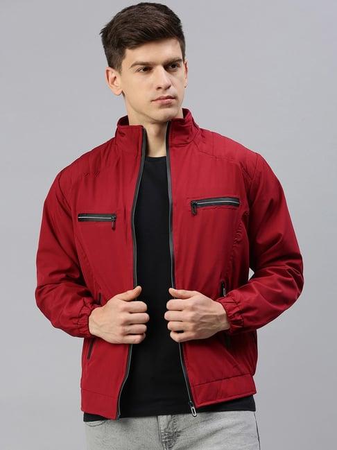 voxati maroon regular fit high neck jacket