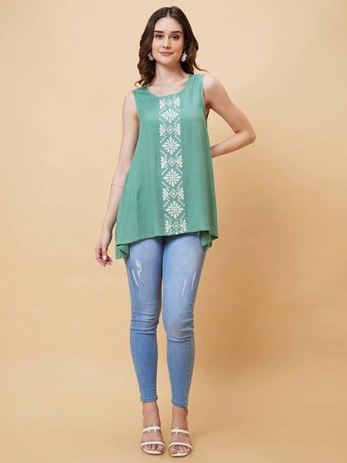 globus green embroidered tunic