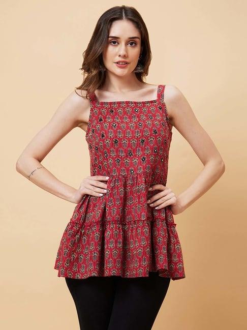 globus red printed tunic