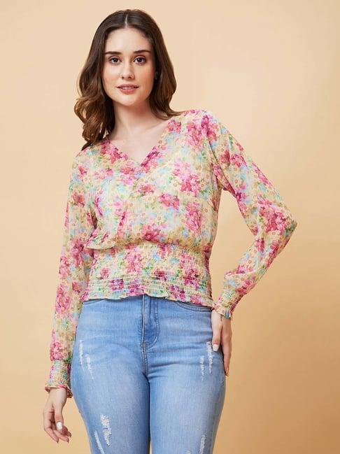 globus multicolor floral print crop top