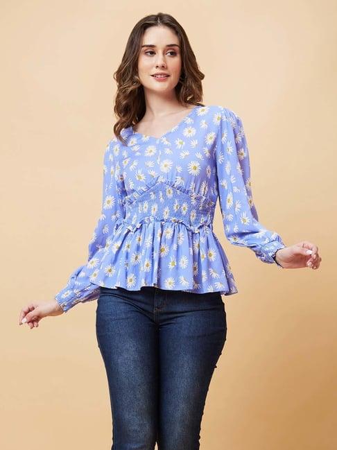 globus blue floral print top