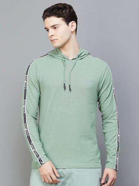 bossini sage green regular fit printed hooded t-shirt