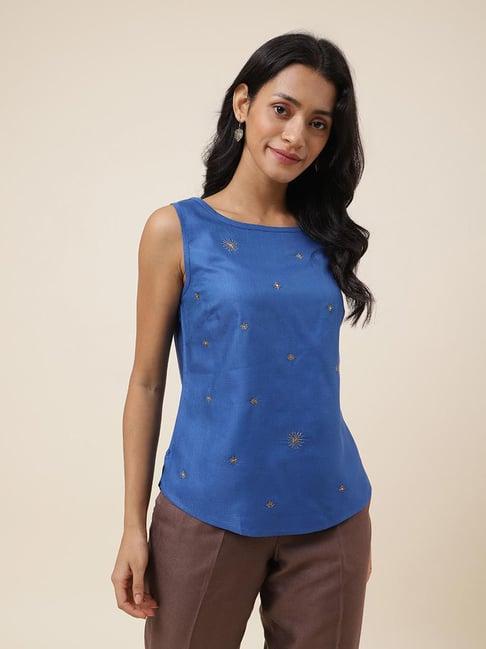 fabindia blue embellished top