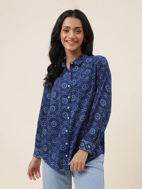 fabindia indigo cotton printed shirt