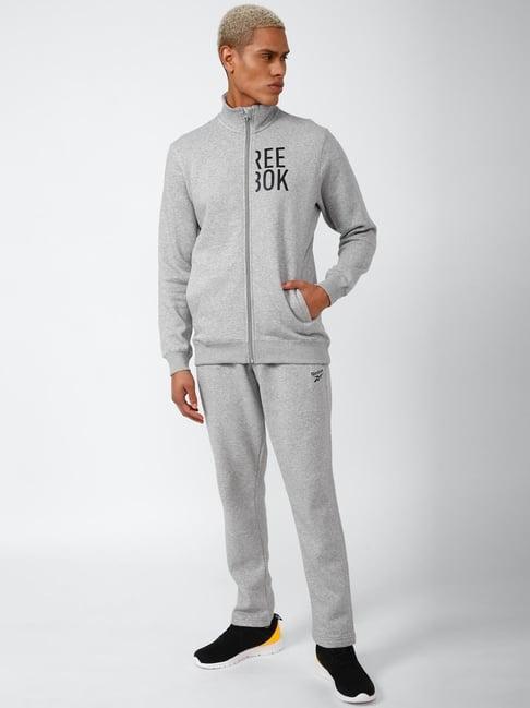 reebok grey regular fit texture tracksuit