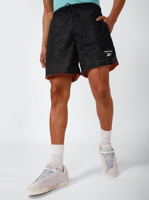 reebok black regular fit texture sports shorts