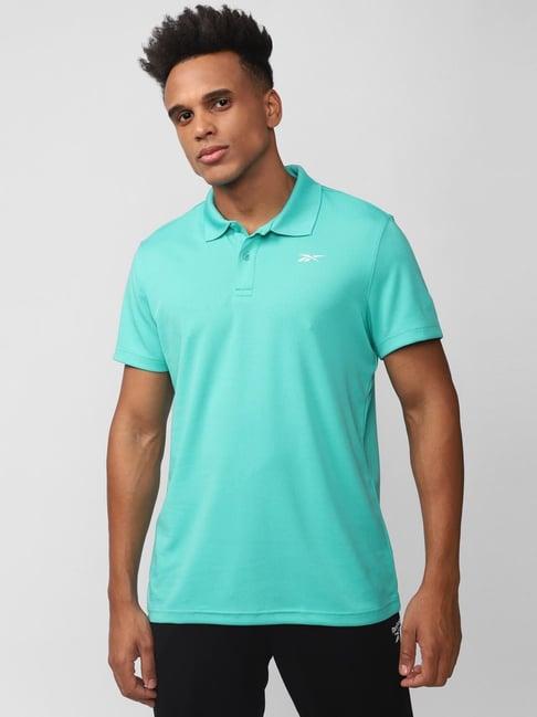 reebok green regular fit texture polo t-shirt