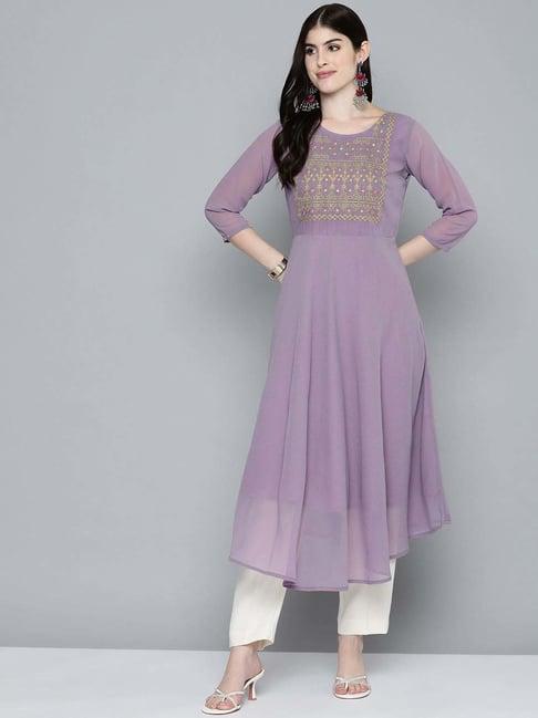 jompers purple anarkali embroidered kurta