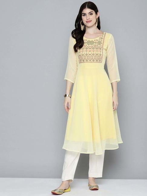 jompers yellow anarkali embroidered kurta