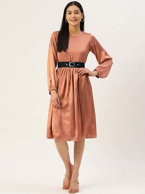 jainish brown a-line dress with belt