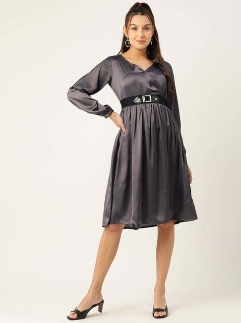 jainish grey a-line dress with belt