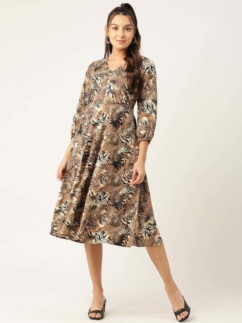 jainish brown printed a-line dress