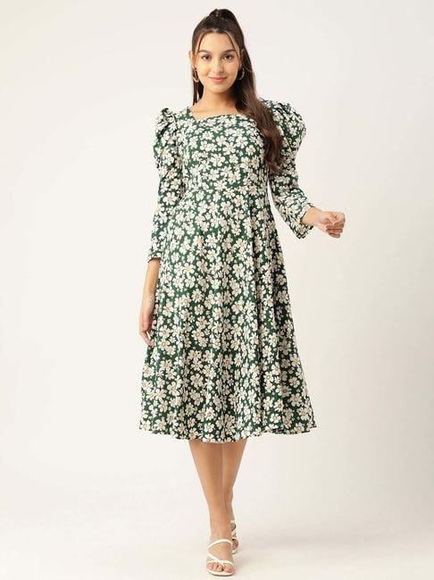 jainish green printed a-line dress