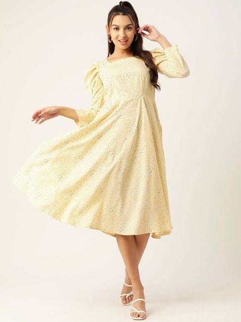 jainish yellow printed a-line dress