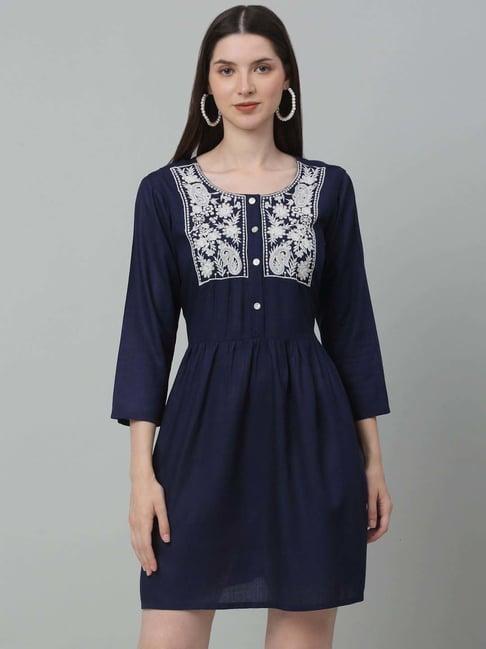 jainish navy embroidered a-line dress