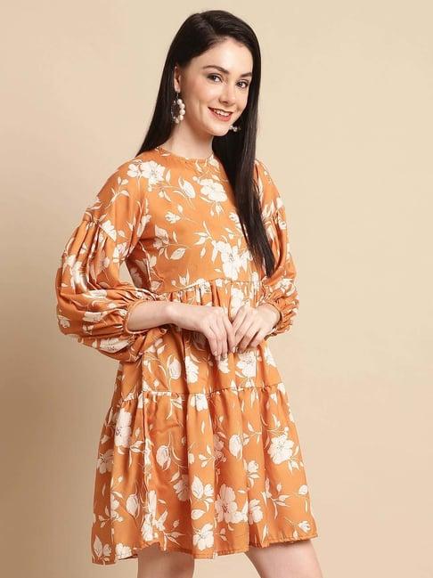 jainish mustard printed a-line dress