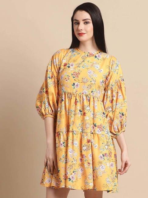 jainish yellow printed a-line dress