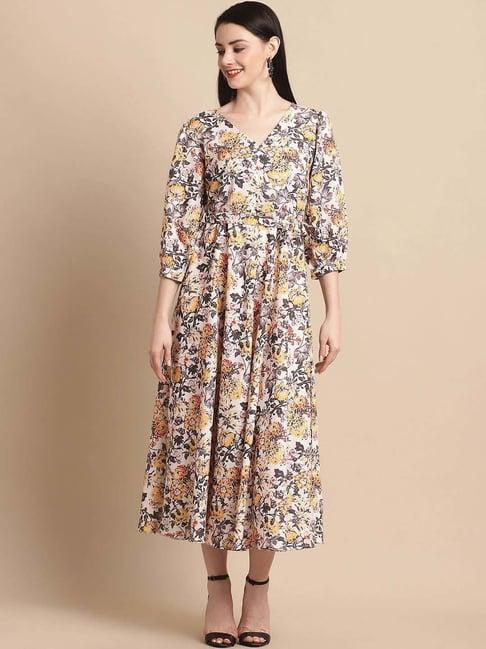 jainish white printed a-line dress with belt