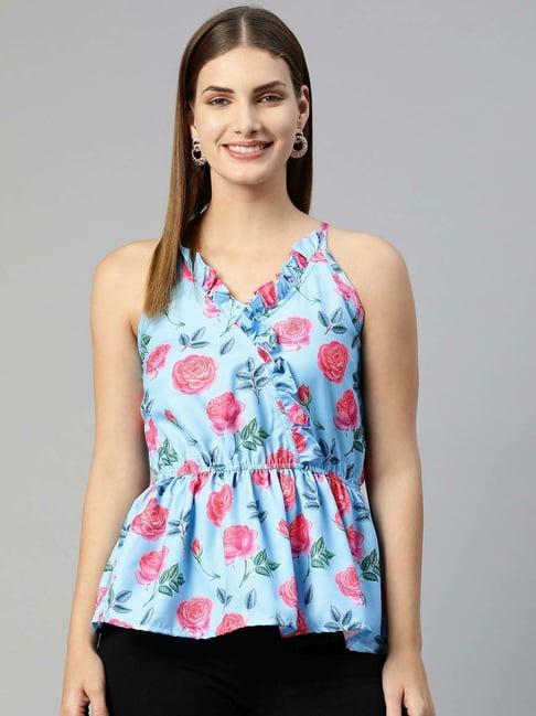 jainish sky blue floral print top