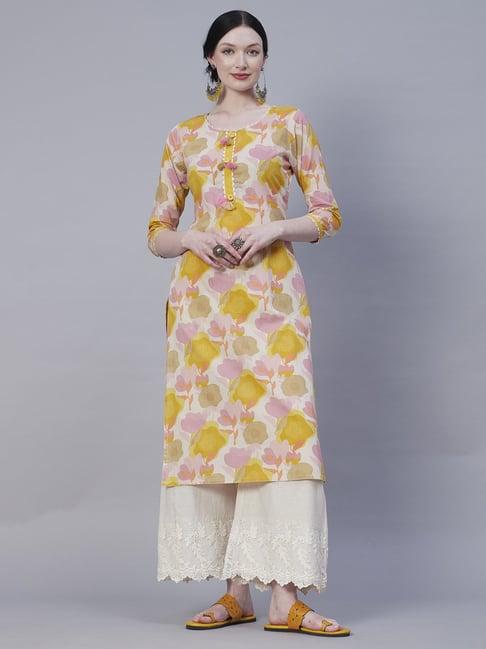 fashor multicolored cotton floral print straight kurta