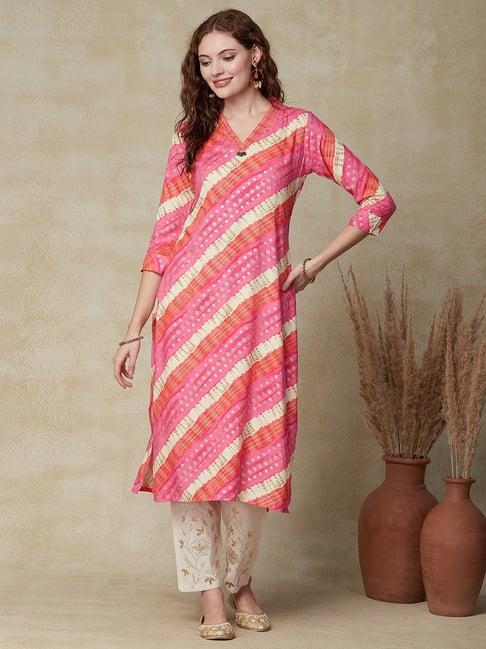 fashor pink embellished straight kurta