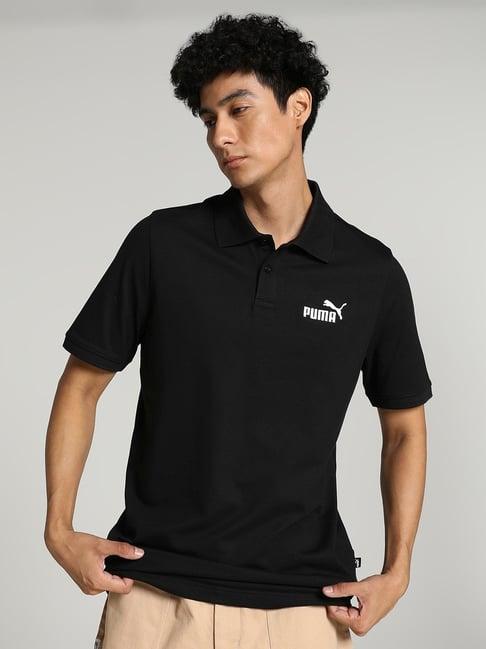 puma black cotton regular fit polo t-shirt