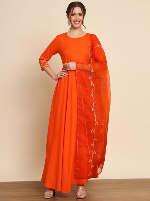 meeranshi orange kurta with pant & dupatta