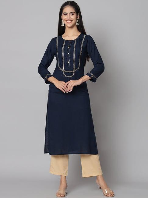 meeranshi navy embroidered kurta pant set