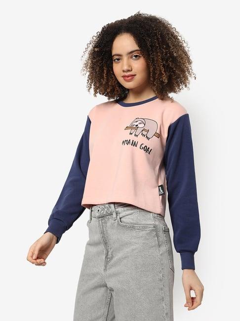 campus sutra pink cotton graphic print t-shirt