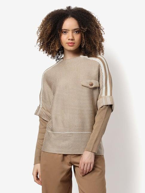 campus sutra beige printed sweater