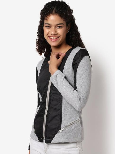 campus sutra grey & black textured jacket