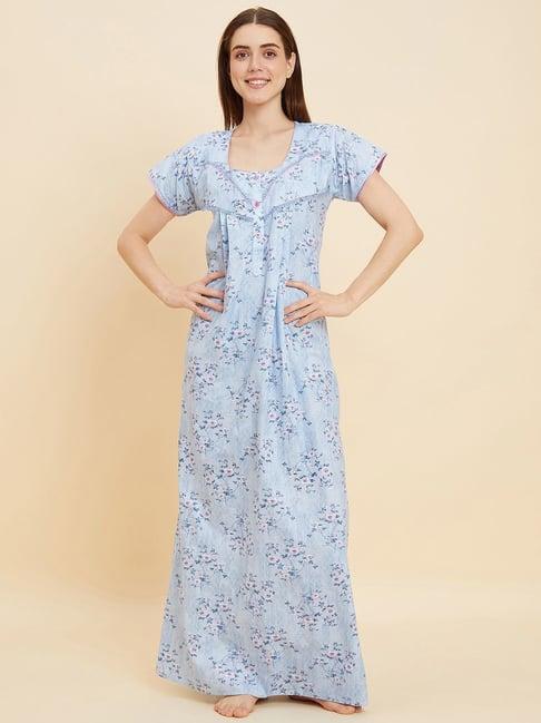 sweet dreams blue cotton floral print night gown