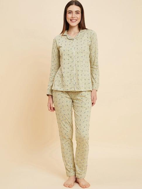 sweet dreams beige cotton printed shirt pyjama set