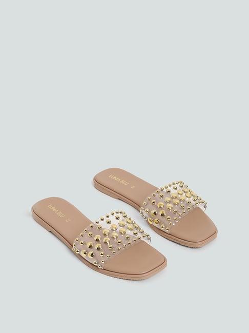 luna blu by westside vinyl gold stud band slides