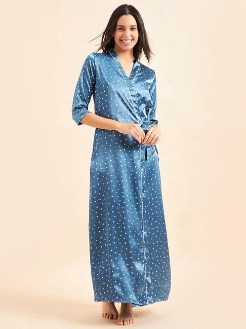 sweet dreams blue polka dots nighty with robe