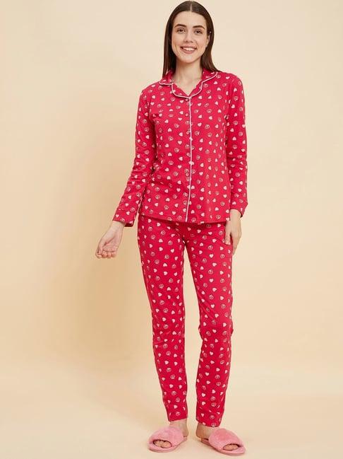 sweet dreams fuchsia cotton graphic print shirt pyjama set