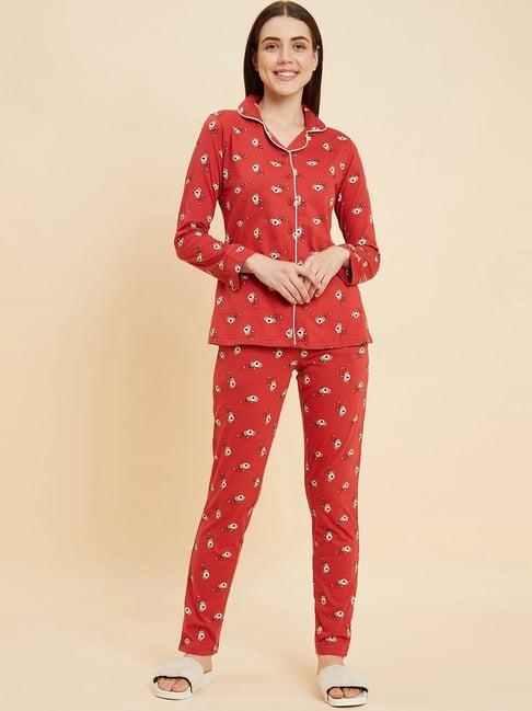 sweet dreams red cotton graphic print shirt pyjama set