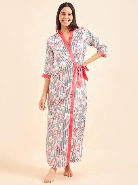 sweet dreams red printed nighty with robe