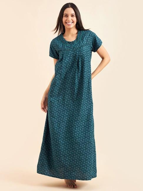 sweet dreams teal green printed night gown