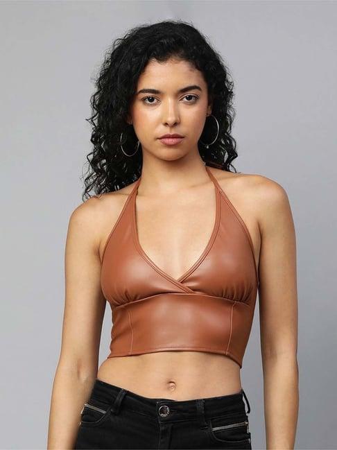 london rag brown slim fit crop top