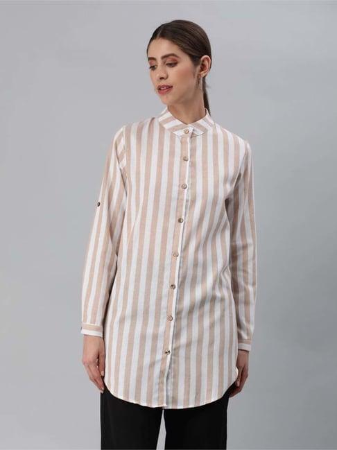 london rag khaki & white striped shirt