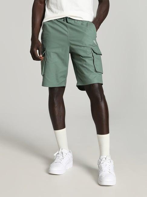 puma green cotton regular fit cargo shorts