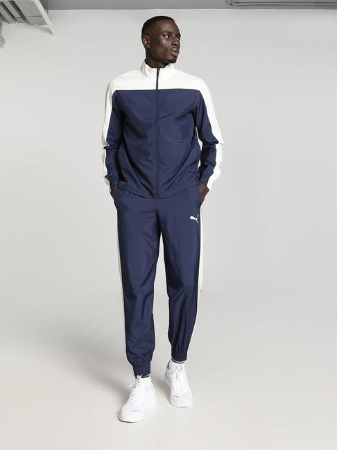 puma blue & white regular fit colour block tracksuits