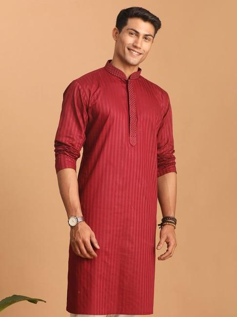 vastramay maroon regular fit striped kurta