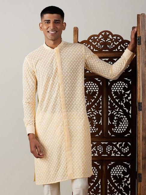 vastramay yellow regular fit chikankari kurta