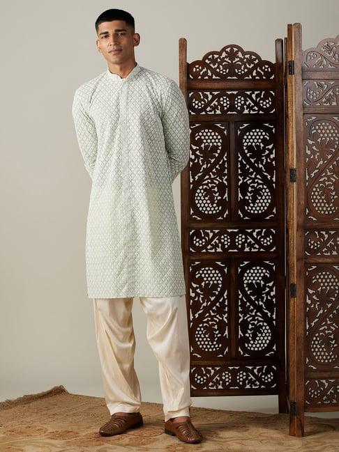 vastramay sea green & cream regular fit embroidered kurta & patiala set