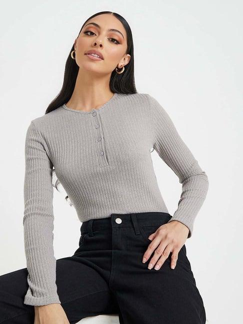 styli grey striped bodysuit