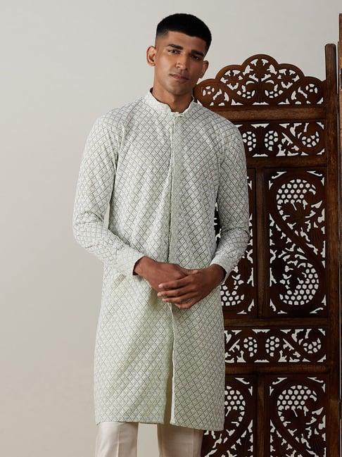 vastramay sea green regular fit chikankari kurta