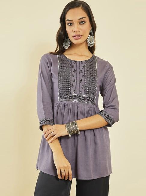 soch grey embroidered tunic